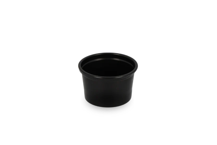 Sausbakje + deksel zwart PP 120ml-4oz 800 stuks