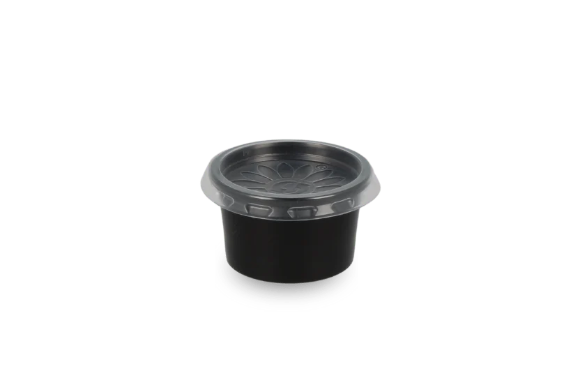 Sausbakje + deksel zwart PP 120ml-4oz 800 stuks