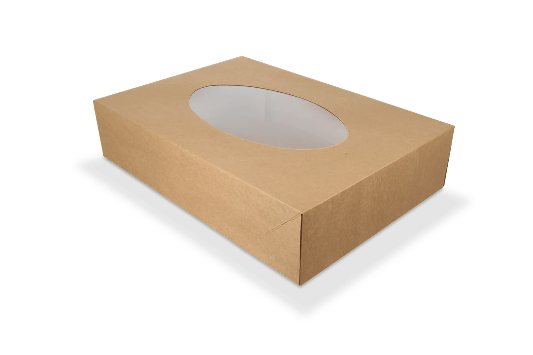 Cateringdozen met venster kraft ( middel ) 46x32x8cm